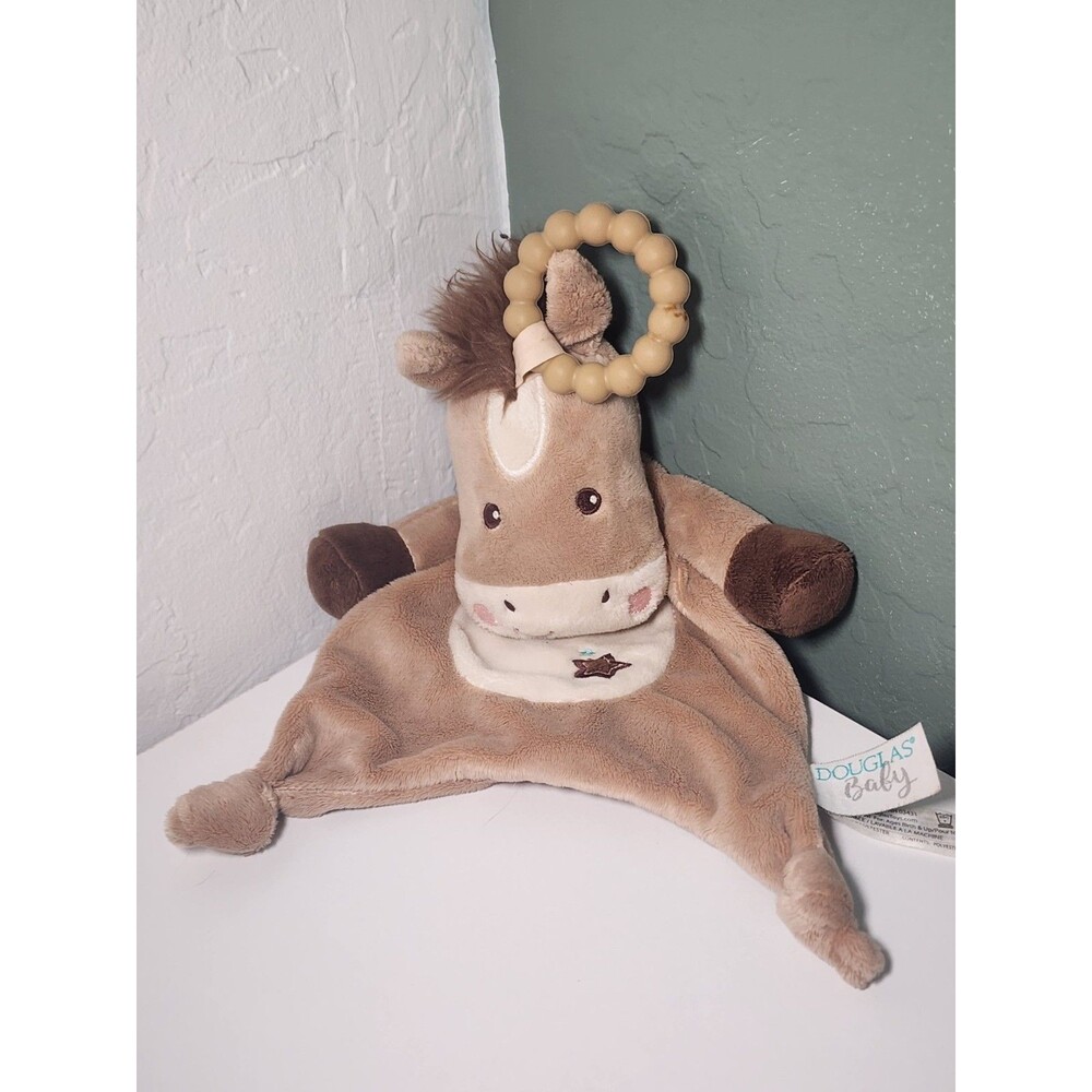 Douglas Baby Lovey Security Blanket Plush Teether Horse Donkey Star Brown Blue